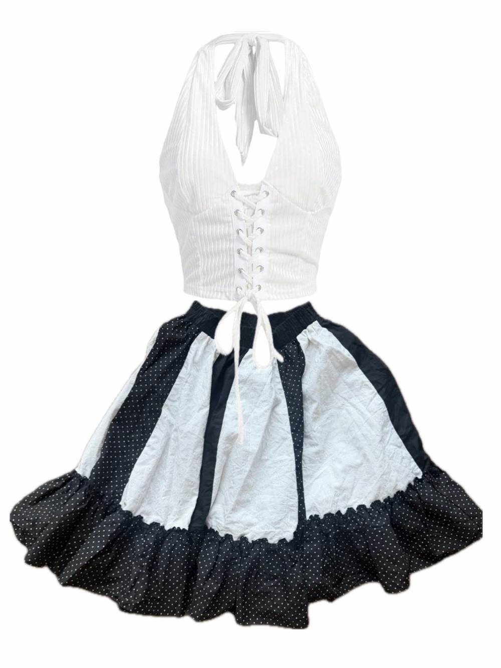 Black & White Polka Dot Ruffle Midi Skirt